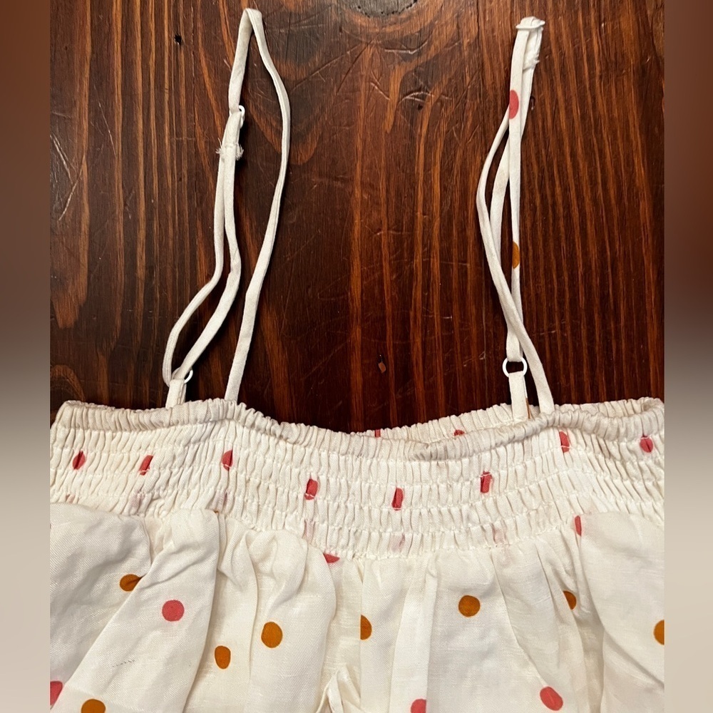 OLIVACEIOUS Ruffled Tiered White Gold Dots Mini Dress - Picture 3 of 4